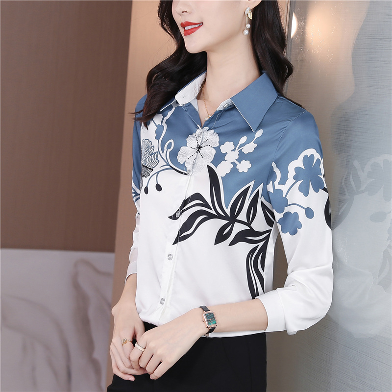 Printing silk shirt Korean style tops