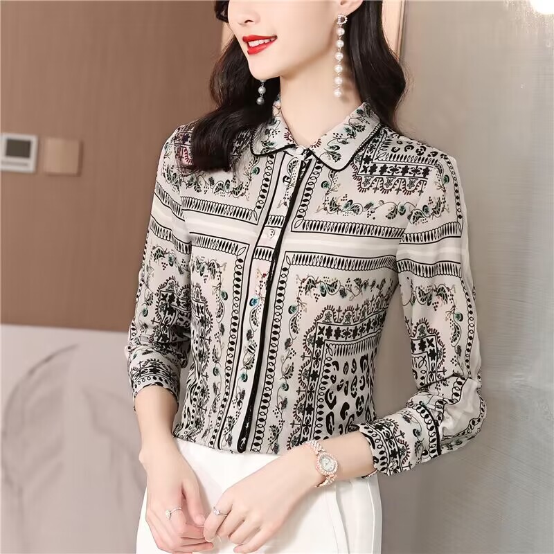Real silk niche silk tops long sleeve all-match shirt for women