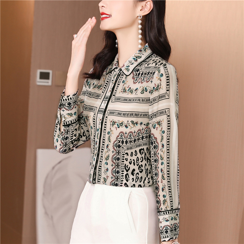Real silk niche silk tops long sleeve all-match shirt for women