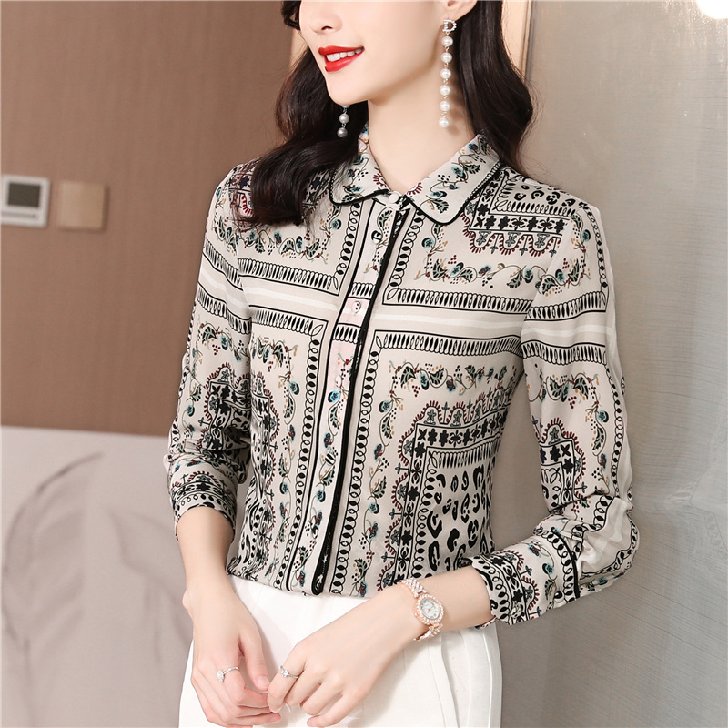 Real silk niche silk tops long sleeve all-match shirt for women