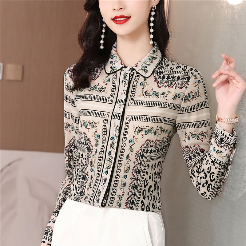 Real silk niche silk tops long sleeve all-match shirt for women