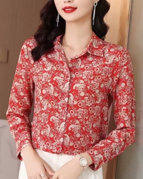 Real silk slim tops silk long sleeve shirt for women