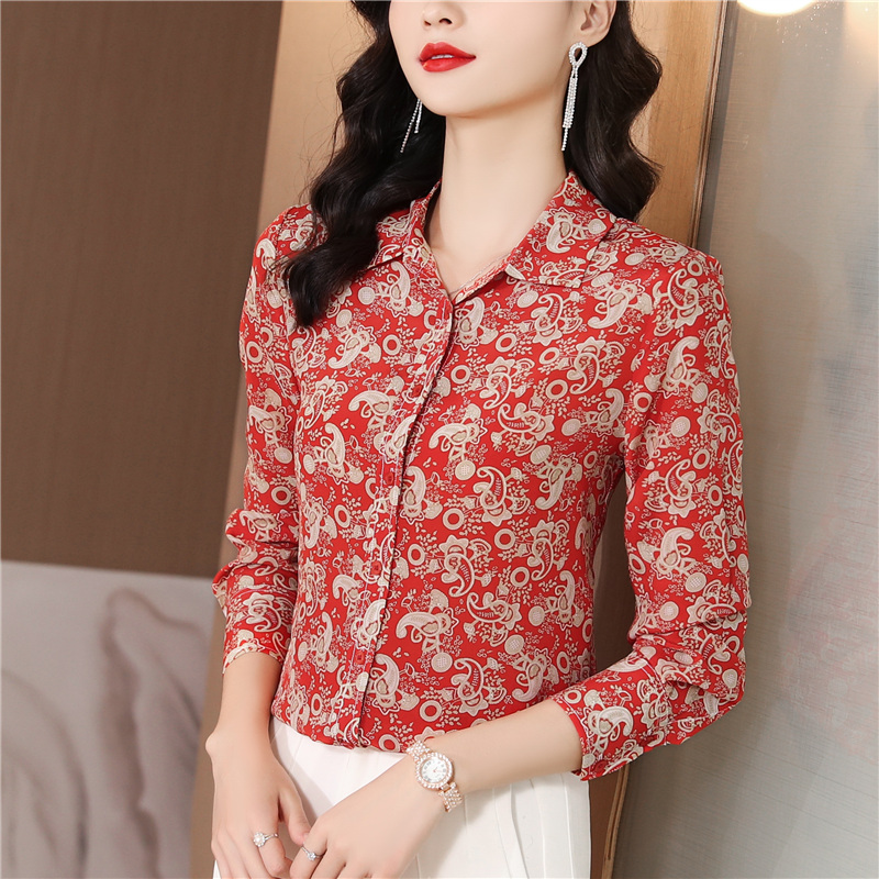 Real silk slim tops silk long sleeve shirt for women