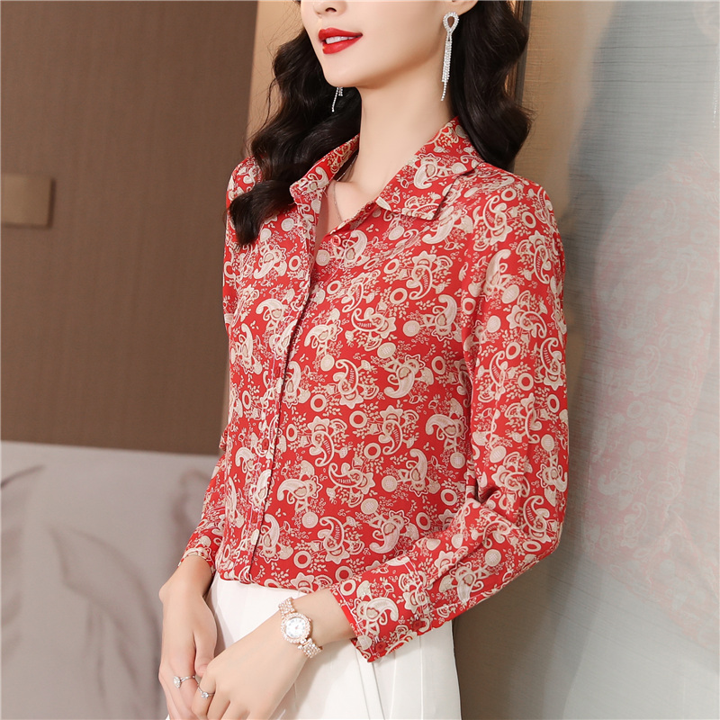 Real silk slim tops silk long sleeve shirt for women