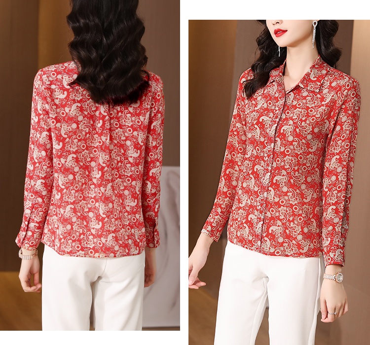 Real silk slim tops silk long sleeve shirt for women