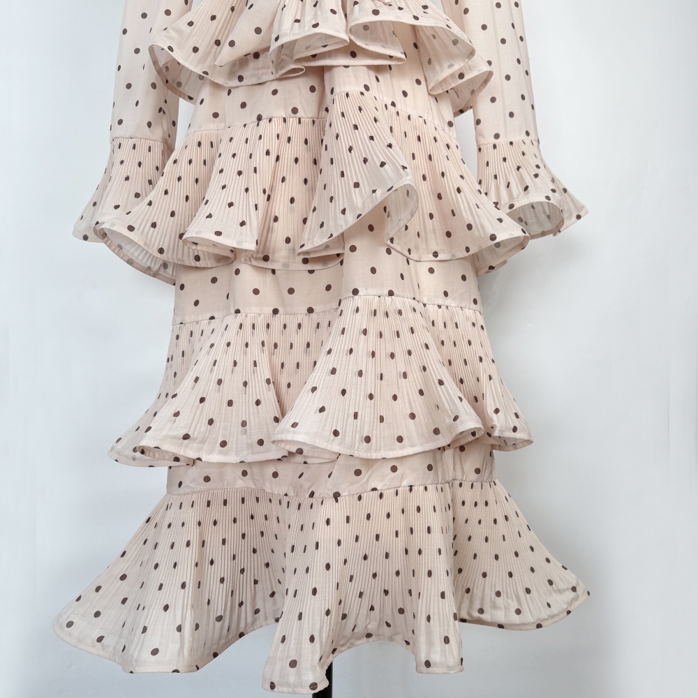 Retro crimp polka dot elegant pinched waist dress