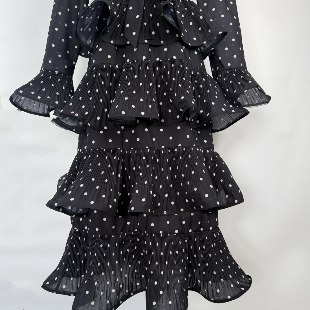 Retro crimp polka dot elegant pinched waist dress