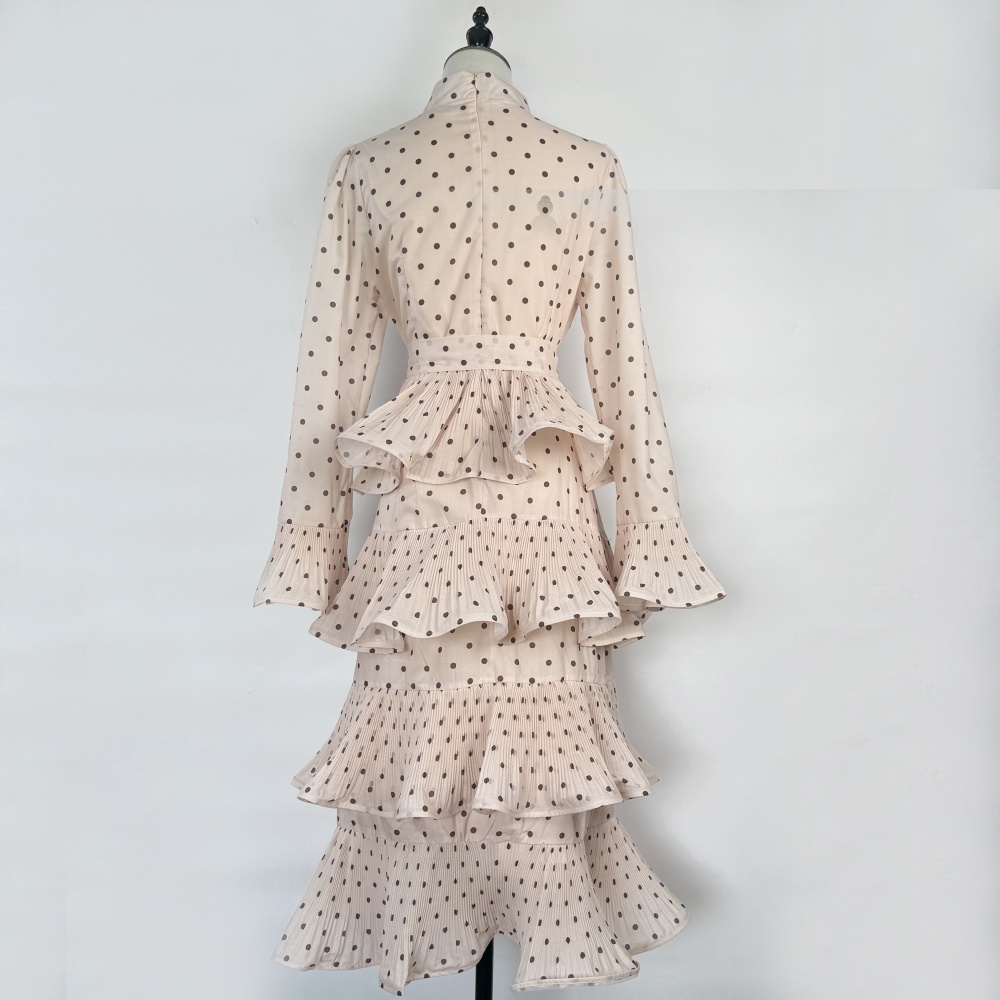 Retro crimp polka dot elegant pinched waist dress