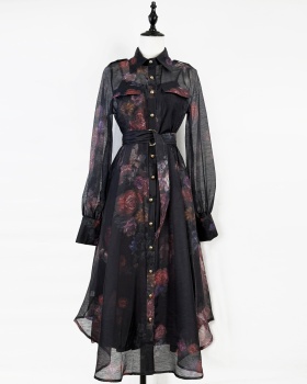 Light luxury single-breasted shirt niche long dress for women