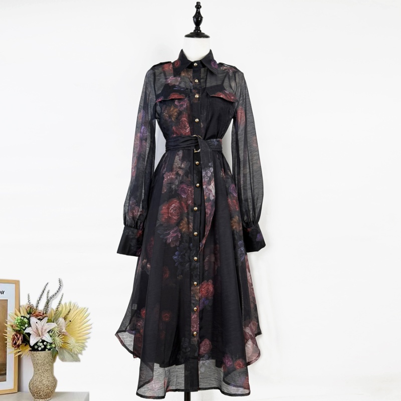 Light luxury single-breasted shirt niche long dress for women