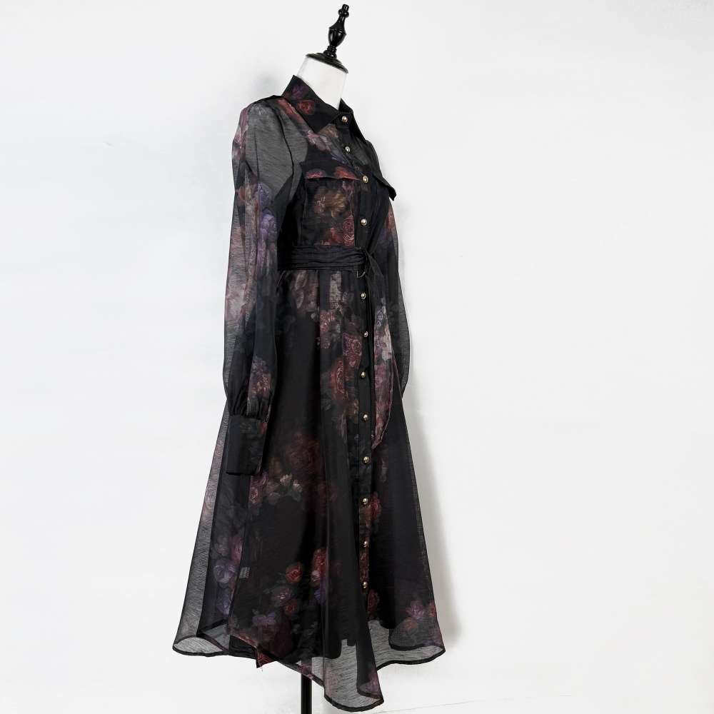 Light luxury single-breasted shirt niche long dress for women