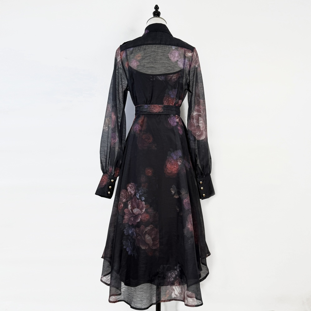 Light luxury single-breasted shirt niche long dress for women