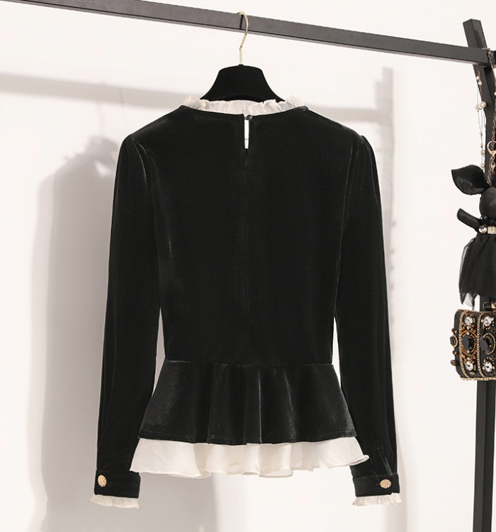 Lace long sleeve tops golden velvet skirt
