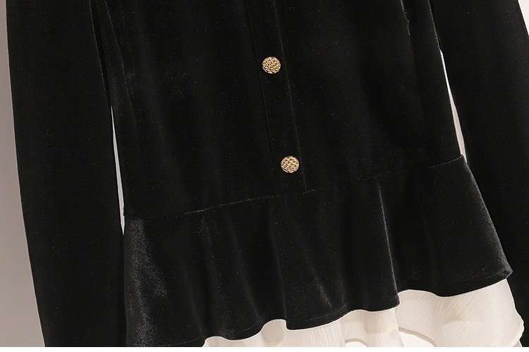 Lace long sleeve tops golden velvet skirt