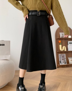 Woolen slim A-line high waist skirt for women