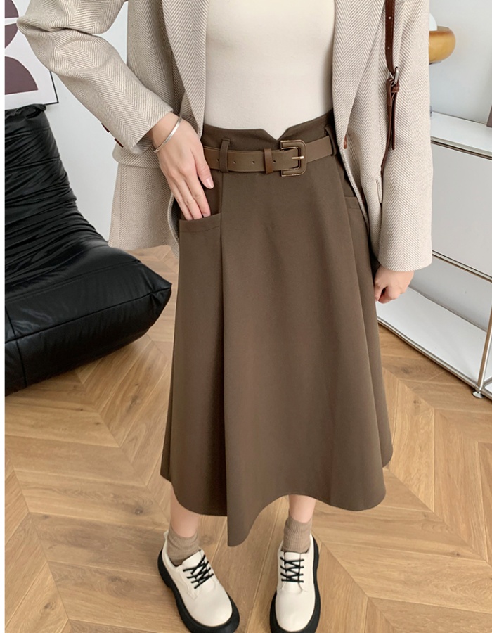 Woolen slim A-line high waist skirt for women