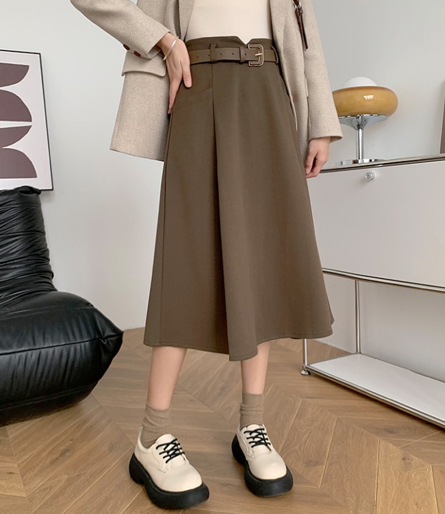 Woolen slim A-line high waist skirt for women