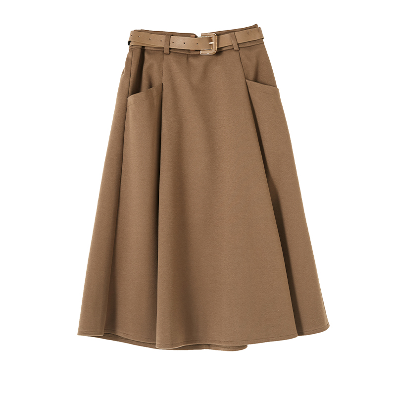Woolen slim A-line high waist skirt for women