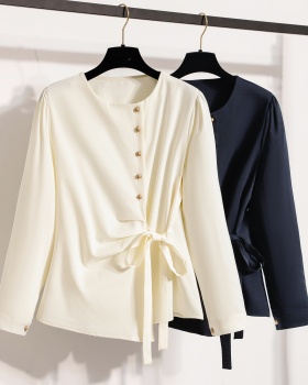 Bow France style slim shirt Casual long sleeve tops