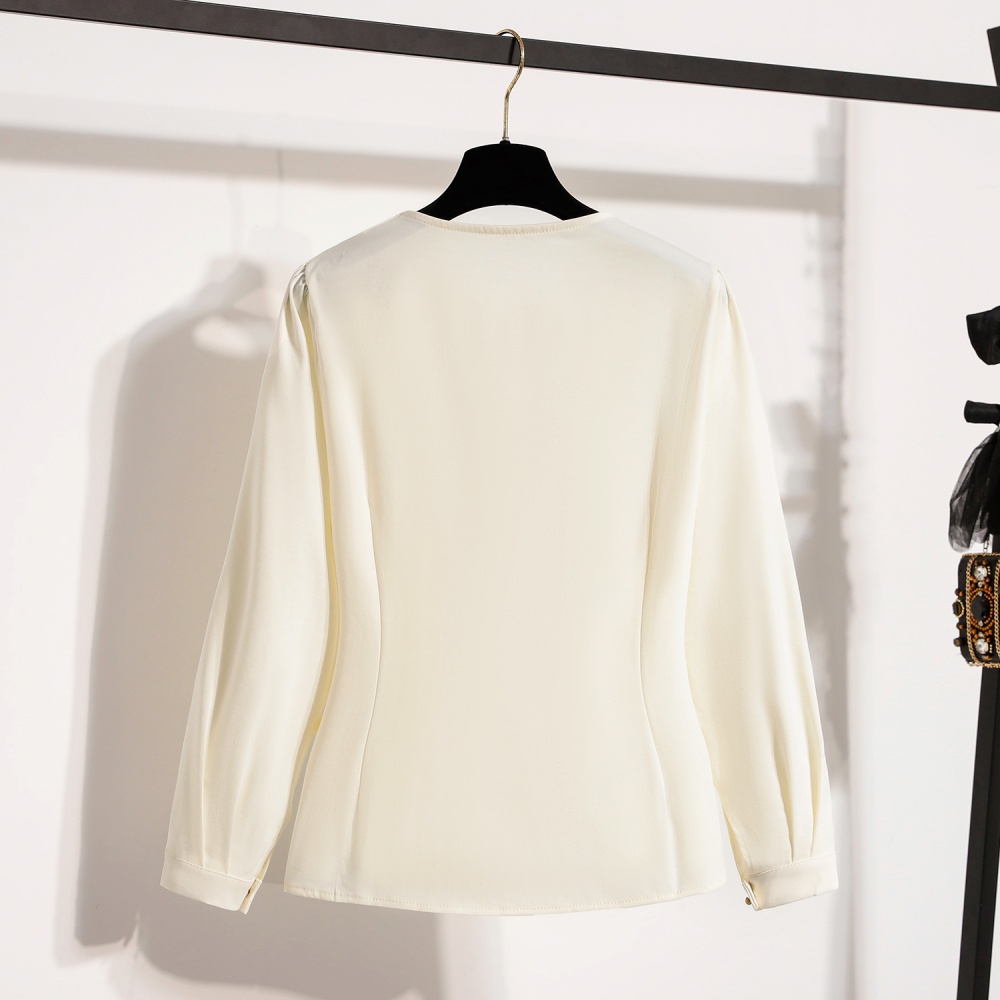 Bow France style slim shirt Casual long sleeve tops