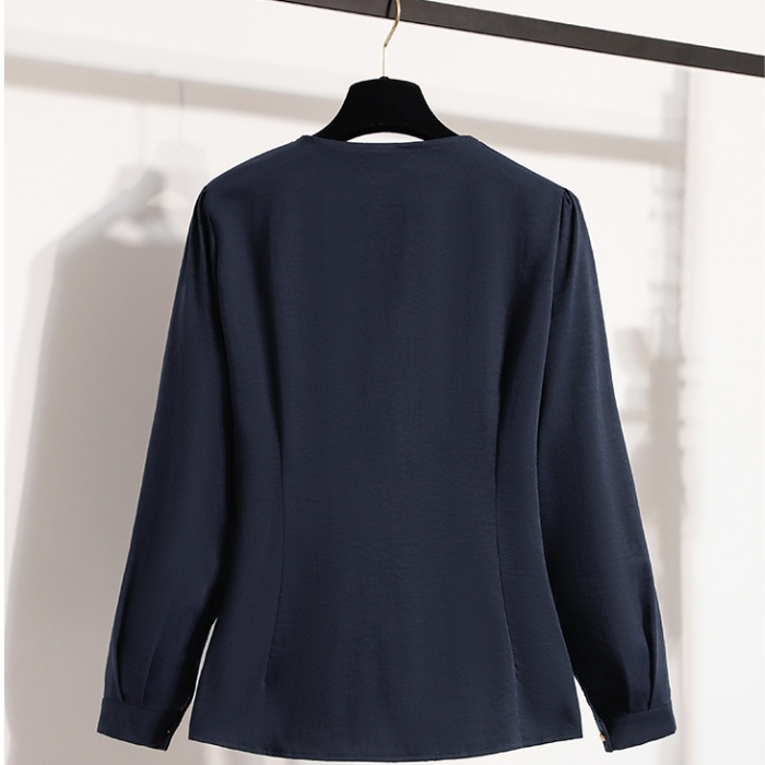 Bow France style slim shirt Casual long sleeve tops