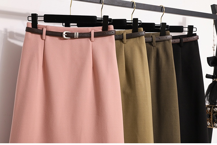 Casual slim high waist A-line woolen long skirt