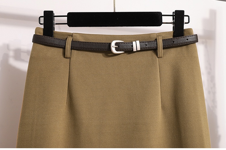 Casual slim high waist A-line woolen long skirt