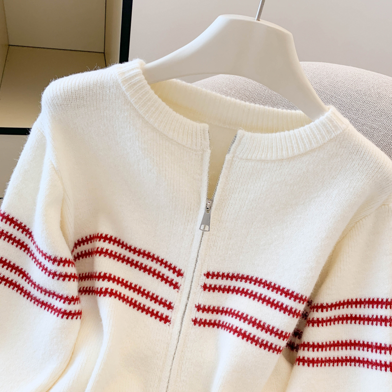 Mixed colors knitted simple coat splice stripe sweater