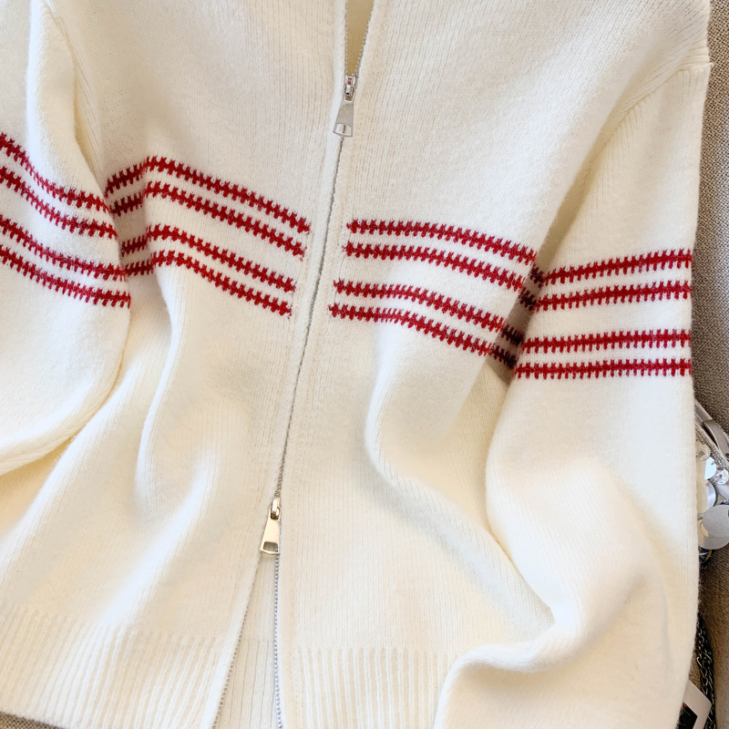 Mixed colors knitted simple coat splice stripe sweater