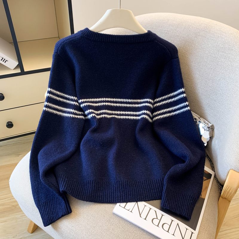 Mixed colors knitted simple coat splice stripe sweater