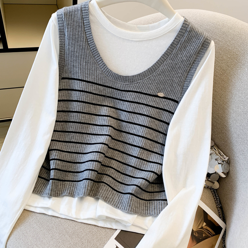 Long sleeve vest Korean style tops 2pcs set for women