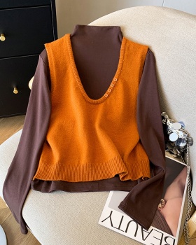 Knitted simple waistcoat pure T-shirt 2pcs set for women