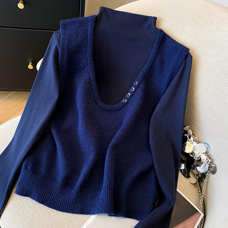 Knitted simple waistcoat pure T-shirt 2pcs set for women