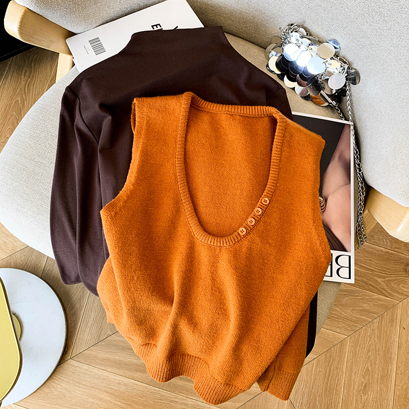 Knitted simple waistcoat pure T-shirt 2pcs set for women