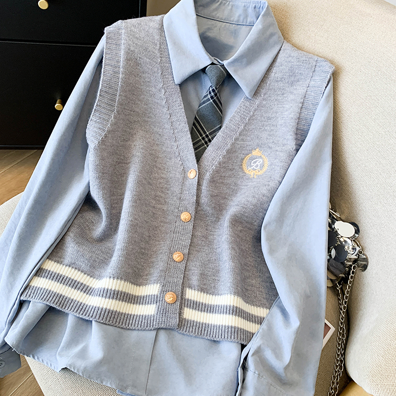 Autumn and winter shirt waistcoat 2pcs set