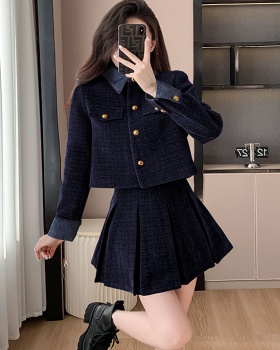 Pseudo-two denim skirt autumn and winter coat 2pcs set