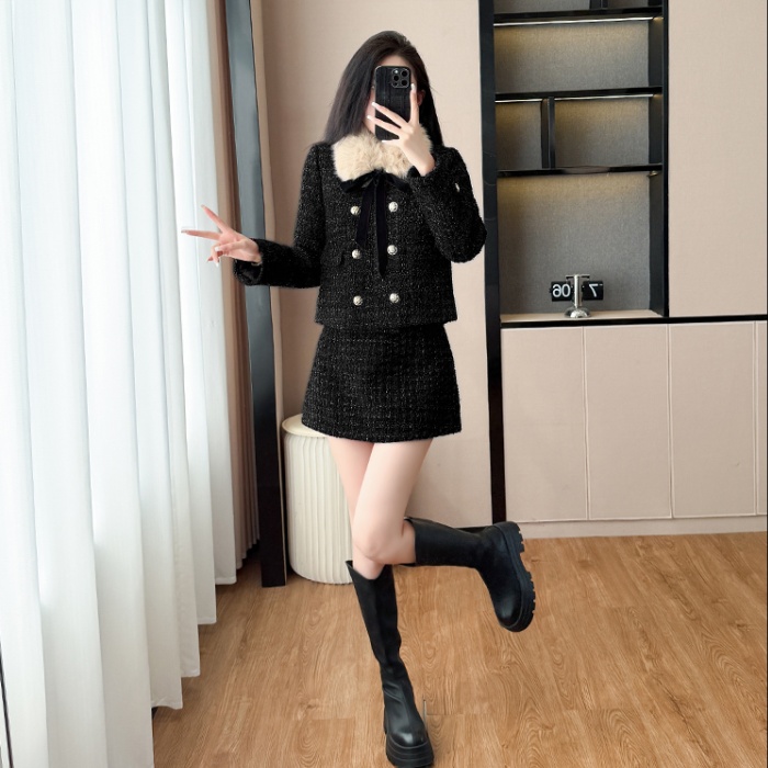 Coarse flower skirt coat 2pcs set for women