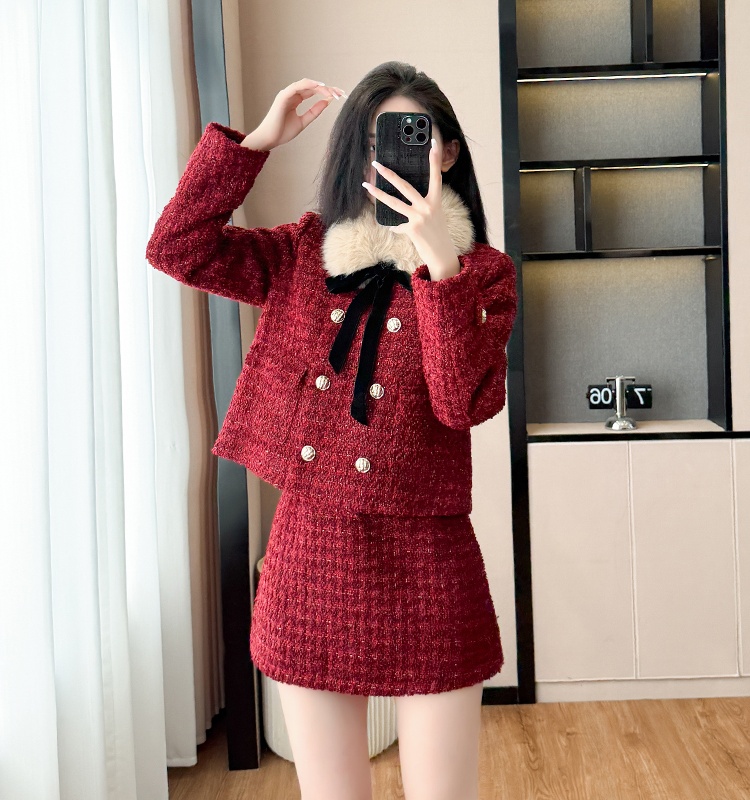 Coarse flower skirt coat 2pcs set for women