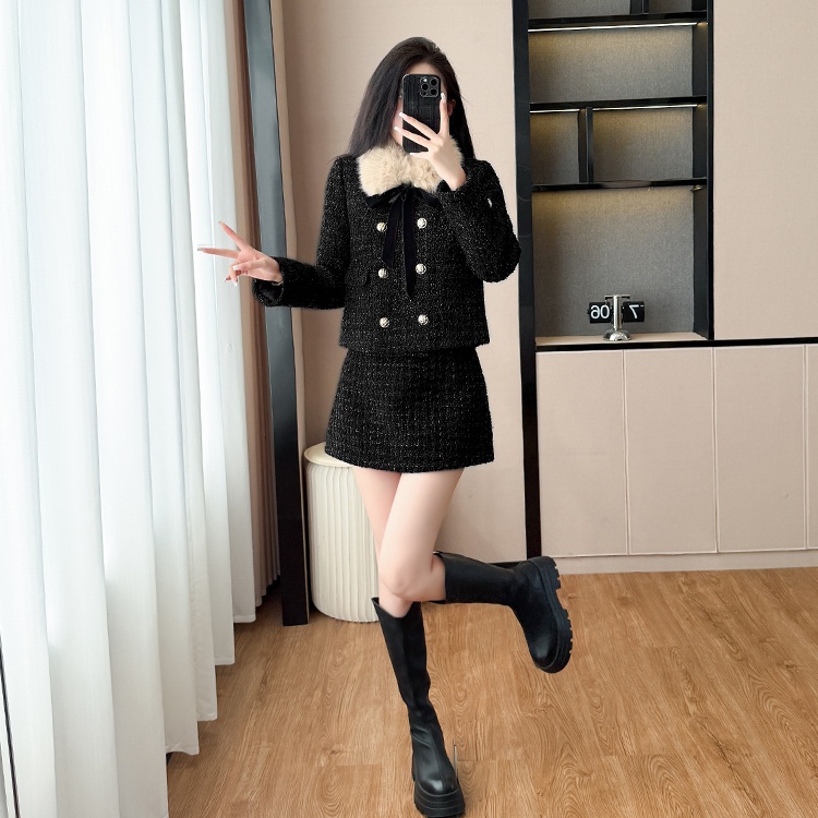 Plus cotton skirt winter coat 2pcs set for women