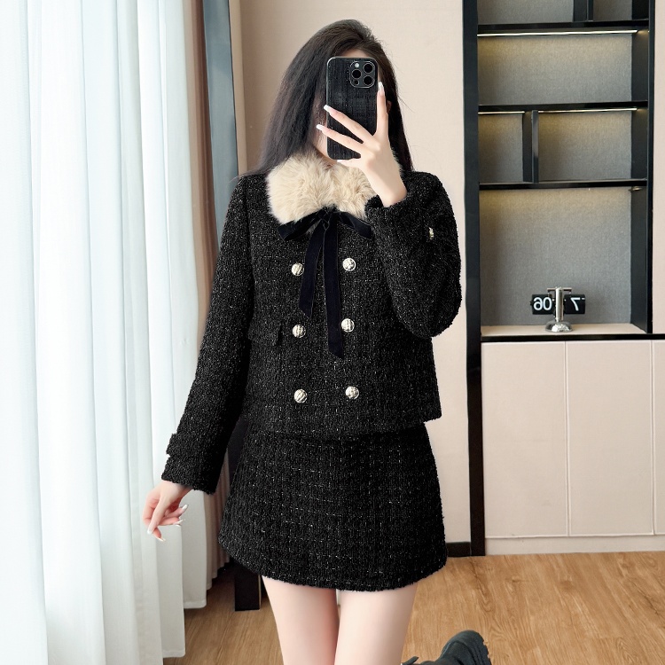 Plus cotton skirt winter coat 2pcs set for women