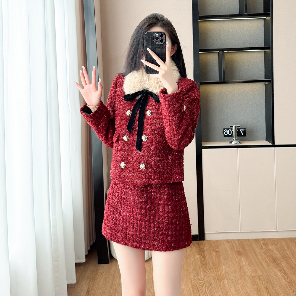 Plus cotton skirt winter coat 2pcs set for women