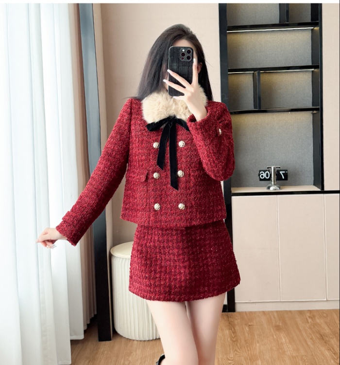 Plus cotton skirt winter coat 2pcs set for women