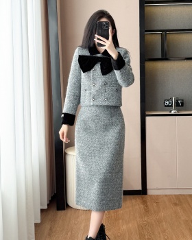 Woolen jacket chanelstyle skirt 2pcs set