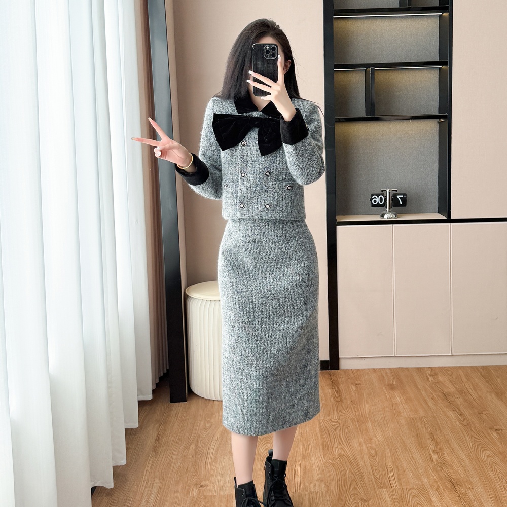 Woolen jacket chanelstyle skirt 2pcs set