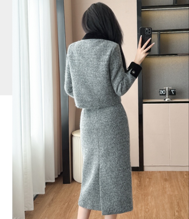 Woolen jacket chanelstyle skirt 2pcs set