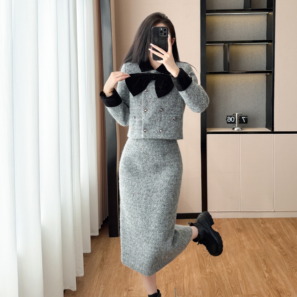 Thick jacket plus cotton skirt 2pcs set for women