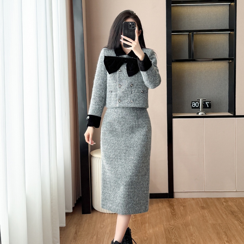 Thick jacket plus cotton skirt 2pcs set for women