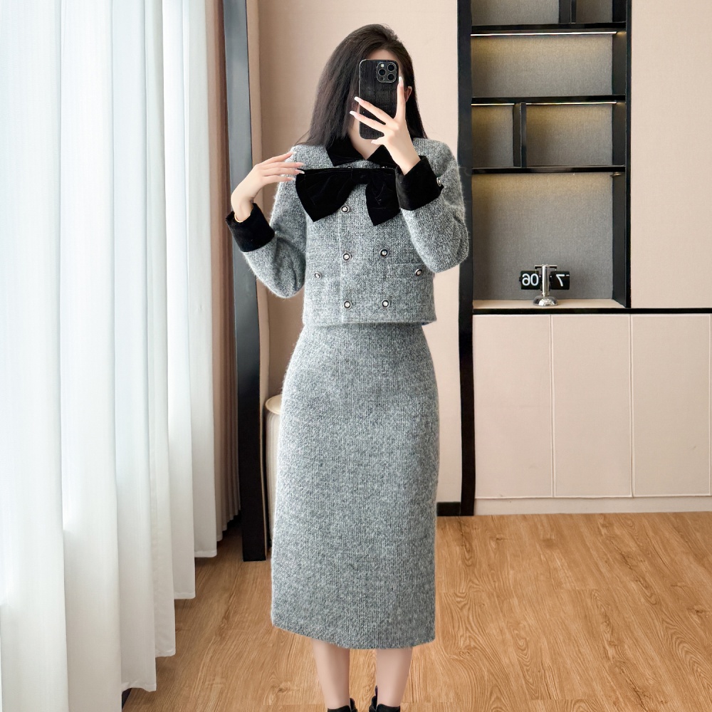Thick jacket plus cotton skirt 2pcs set for women