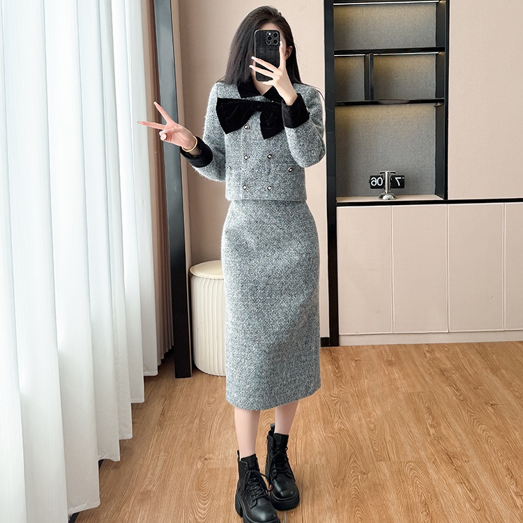 Thick jacket plus cotton skirt 2pcs set for women