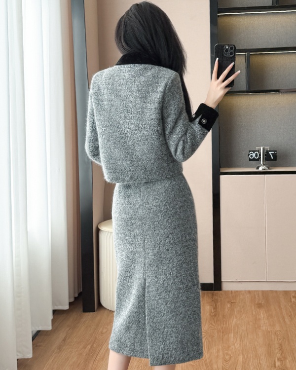 Thick jacket plus cotton skirt 2pcs set for women